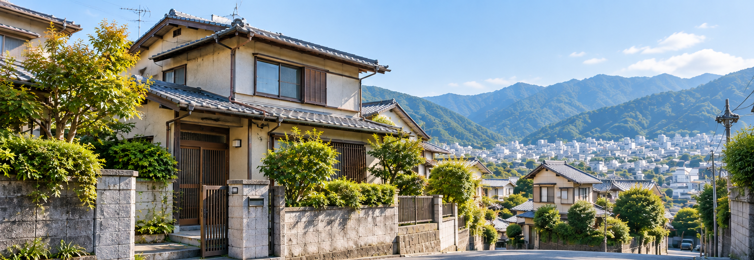 京都の住宅地にある、管理されている空き家のイメージ
